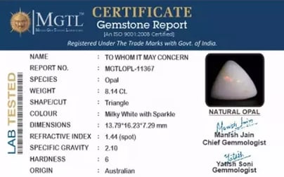 Australian Opal - 8.14 Carat Prime Quality OPL-11367