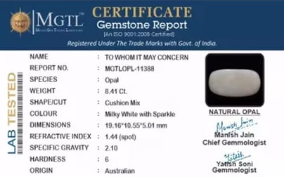 Australian Opal - 8.41 Carat Prime Quality OPL-11388