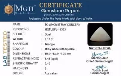 Australian Opal -9.17 Carat Prime Quality OPL-11363