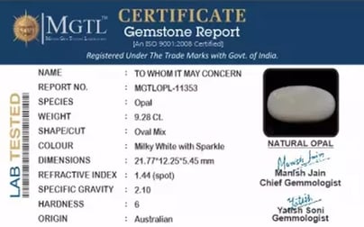 Australian Opal - 9.28 Carat Prime Quality OPL-11353