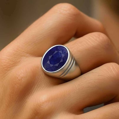 Authentic 925 Sterling Silver Blue Sapphire Ring for Him