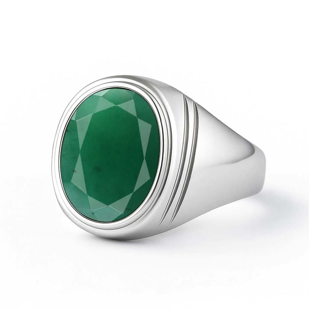 Authentic 925 Sterling Silver Emerald Ring for Him