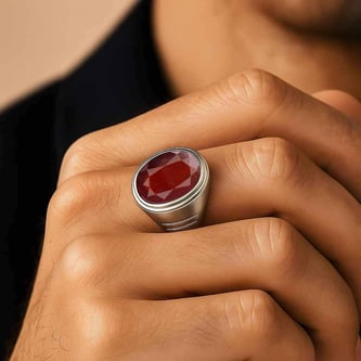 Authentic 925 Sterling Silver Hessonite Gomed Ring for Him