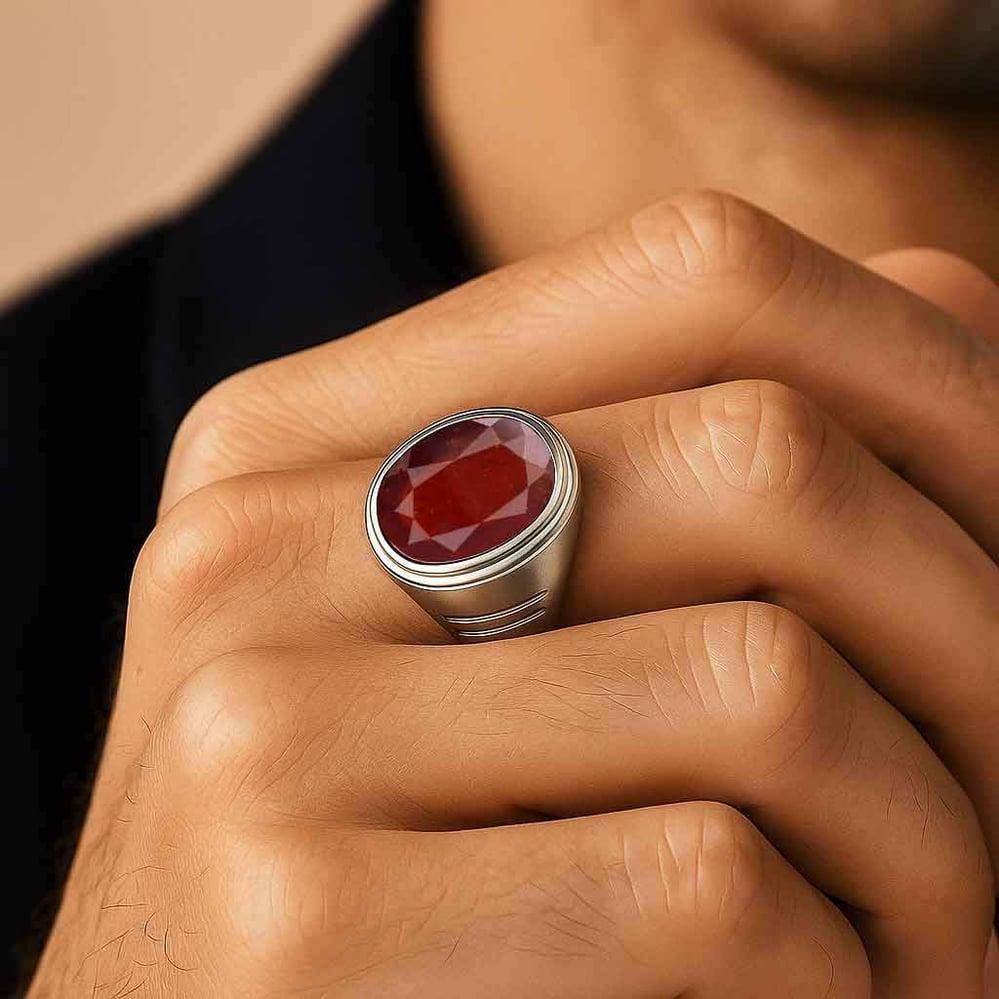 Authentic 925 Sterling Silver Hessonite Gomed Ring for Him