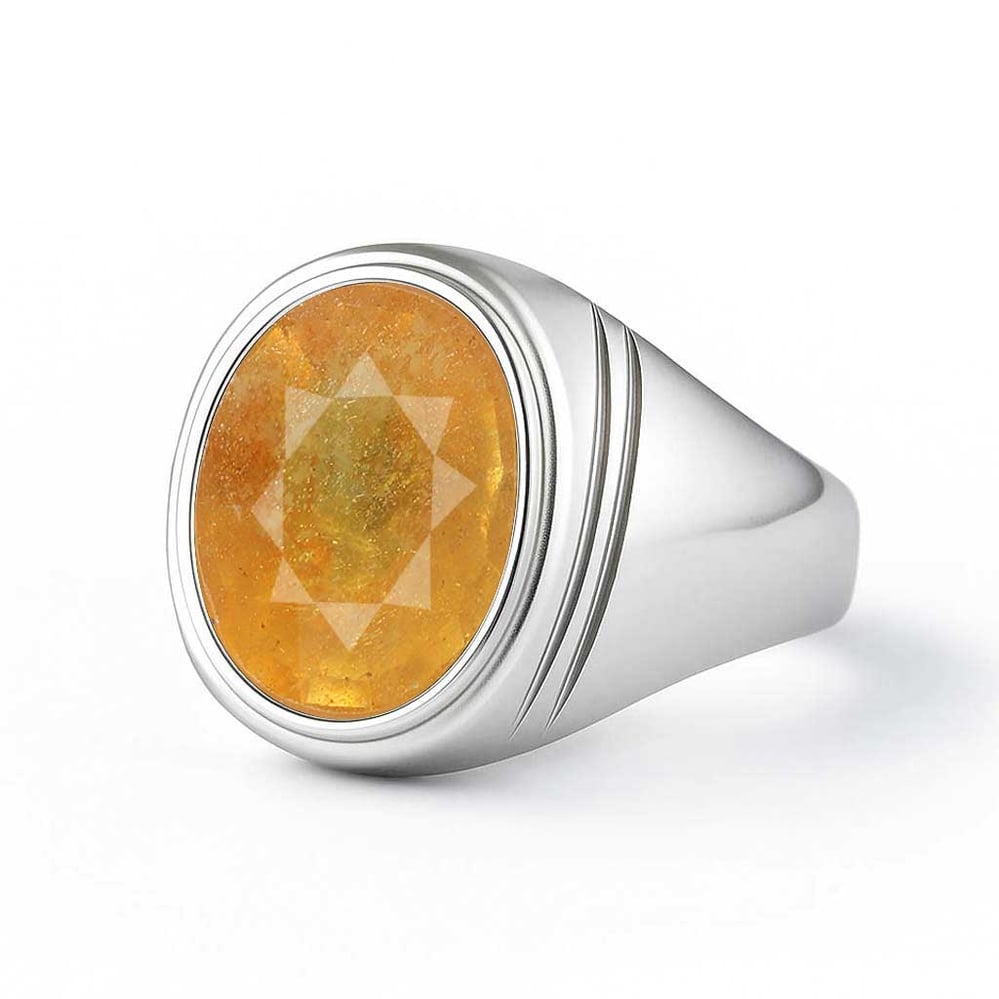Authentic 925 Sterling Silver Yellow Sapphire Ring for Him