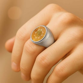 Authentic 925 Sterling Silver Yellow Sapphire Ring for Him