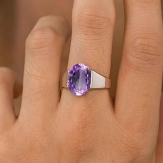 Authentic Handmade Sterling Silver Amethyst (Jamuniya) Ring For Men