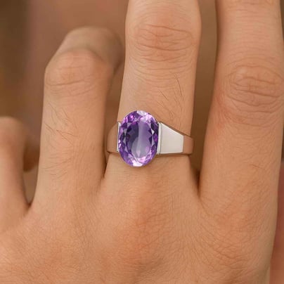 Authentic Handmade Sterling Silver Amethyst (Jamuniya) Ring For Men