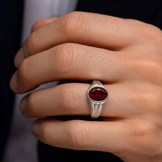 Authentic Handmade Sterling Silver Hessonite Garnet (Gomed) Ring For Men