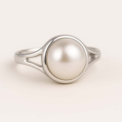 Authentic Handmade Sterling Silver Pearl (Moti) Ring For Men