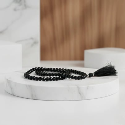 Original Black Akik (Hakik) Mala 108 Beads for Prayer and Meditation