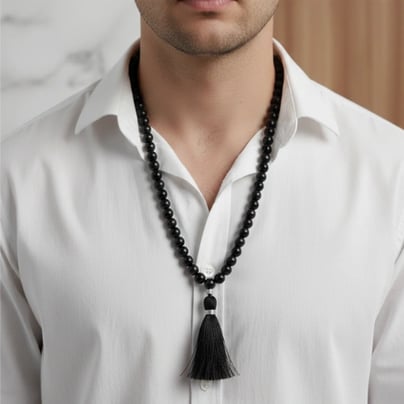 Original Black Akik (Hakik) Mala 108 Beads for Prayer and Meditation