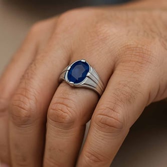 Bold Designer 925 Silver Blue Sapphire Ring for Him