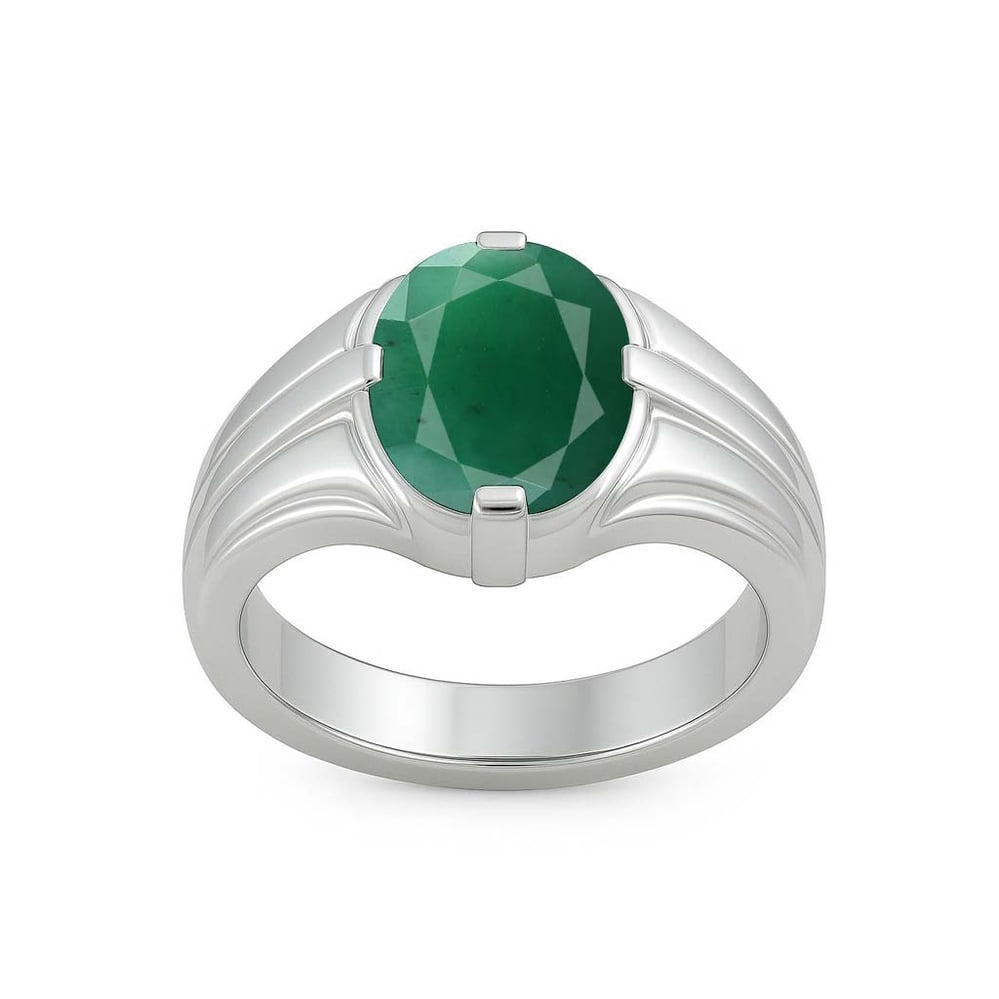 Bold Designer 925 Silver Emerald Ring for Him