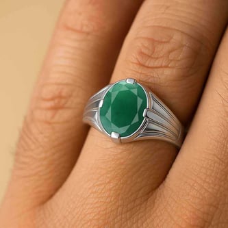 Bold Designer 925 Silver Emerald Ring for Him