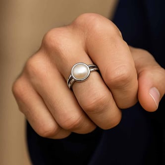 Bold Designer 925 Silver Pearl Ring for Him