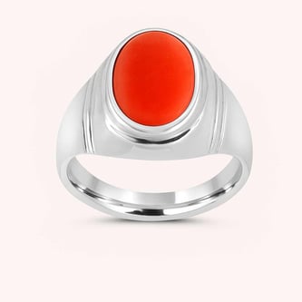 Bold Designer 925 Silver Red Coral Ring for Him