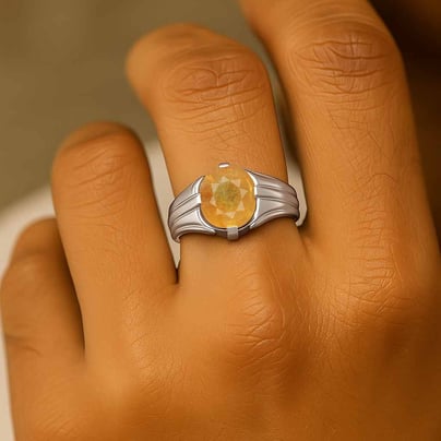 Bold Designer 925 Silver Yellow Sapphire Ring for Him
