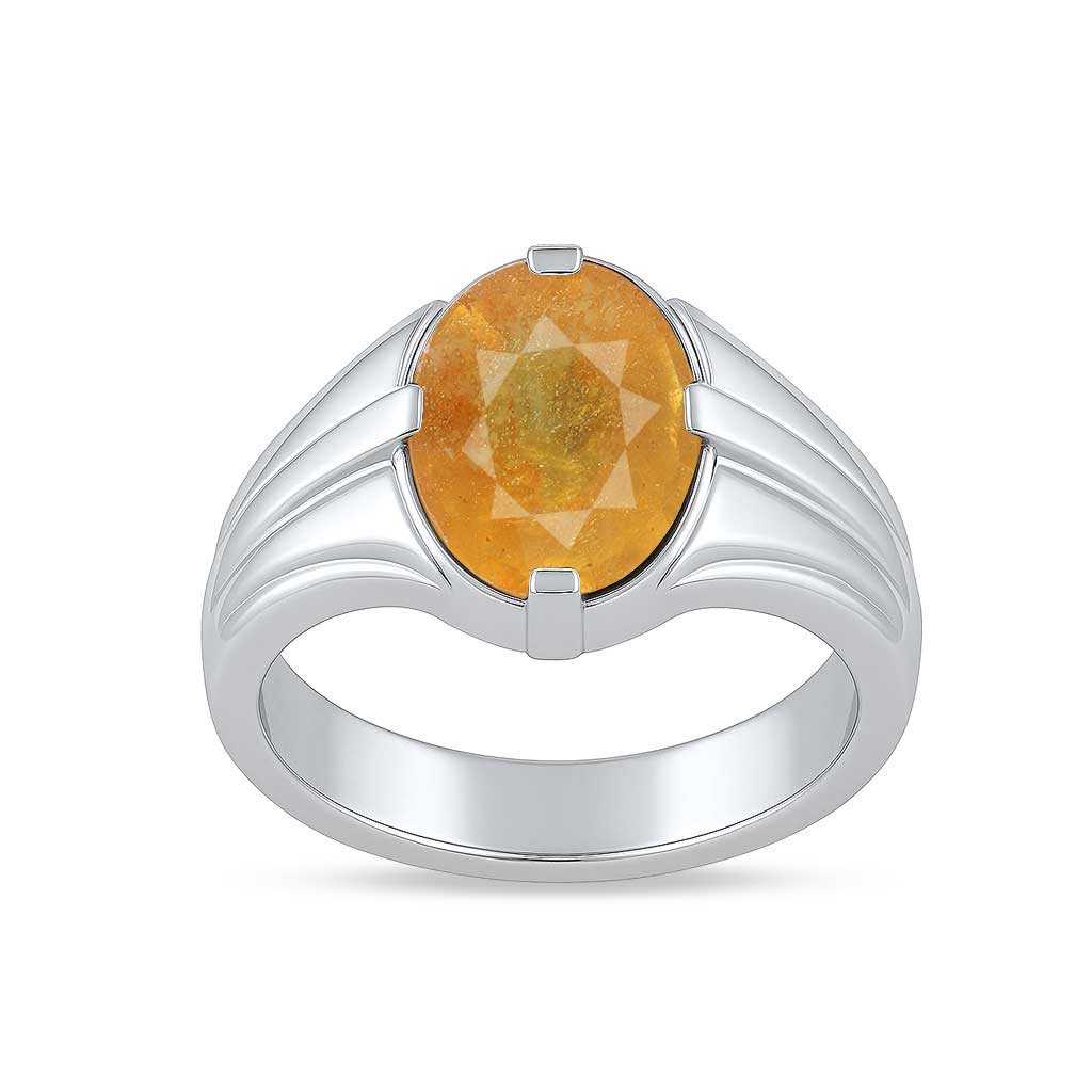 Bold Designer 925 Silver Yellow Sapphire Ring for Him
