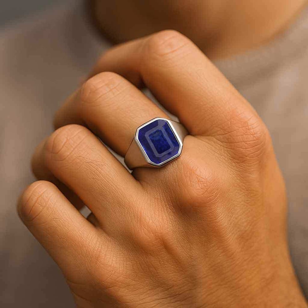 Bold & Stylish 925 Silver Blue Sapphire Men’s Ring
