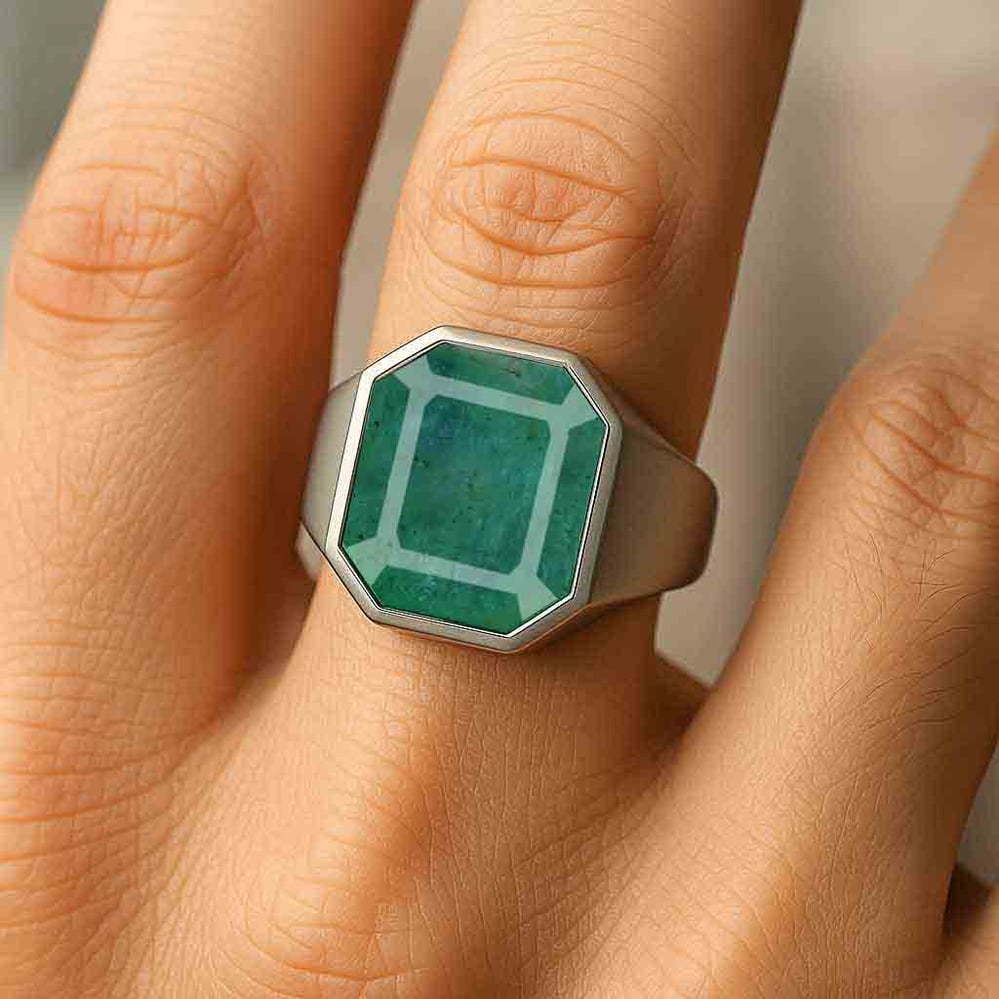 Bold & Stylish 925 Silver Emerald Men’s Ring