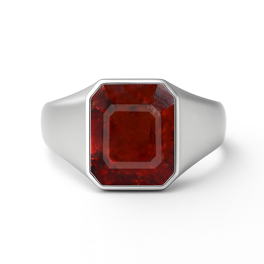 Bold & Stylish 925 Silver Hessonite Garnet Men’s Ring
