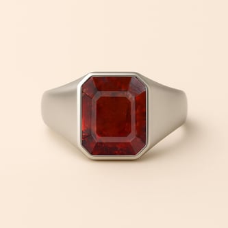 Bold & Stylish 925 Silver Hessonite Garnet Men’s Ring