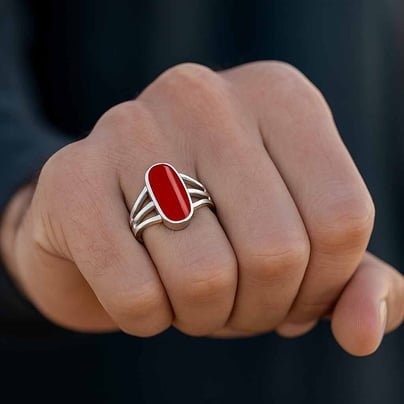 Bold & Stylish 925 Silver Red Coral Men’s Ring