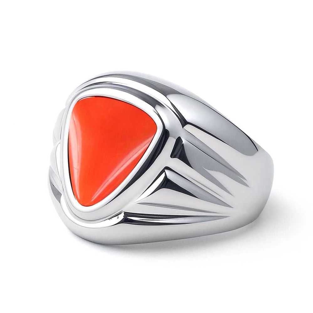 Bold & Stylish 925 Silver Triangle Red Coral (Moonga) Ratna Men’s Ring