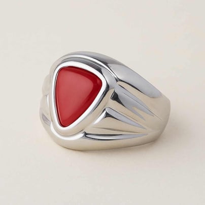 Bold & Stylish 925 Silver Triangle Red Coral (Moonga) Ratna Men’s Ring