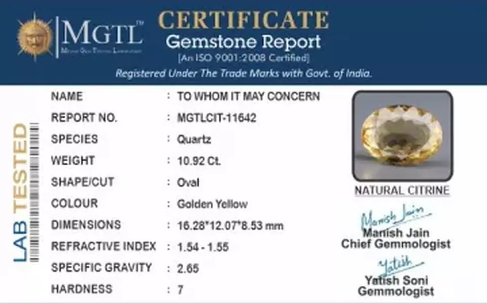 Brazilian Citrine - 10.92 Carat Limited Quality CIT-11642