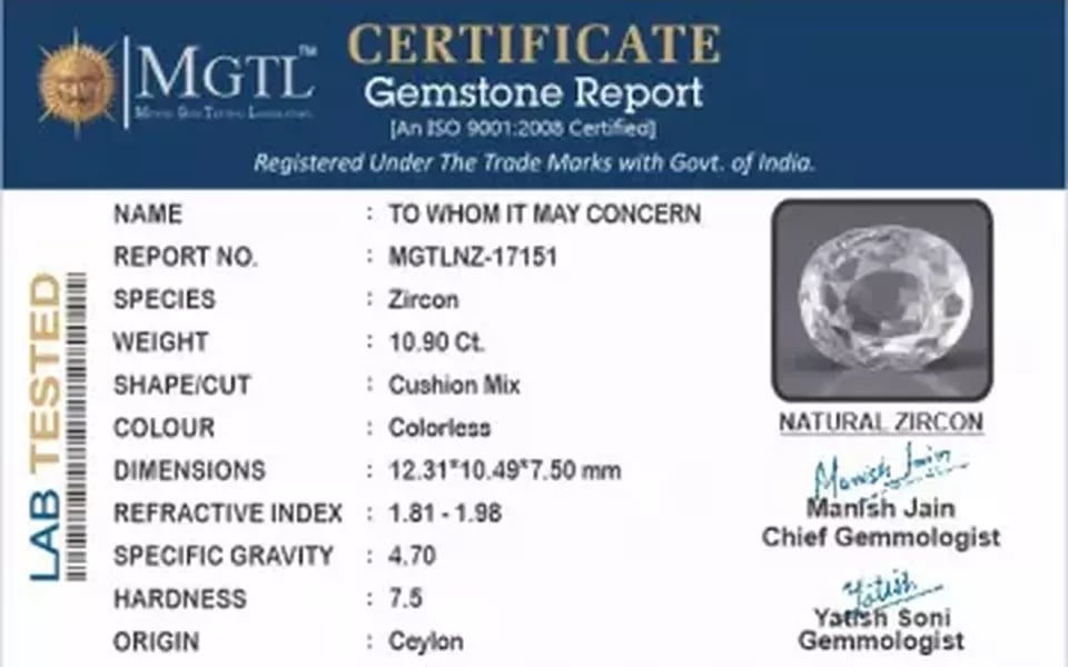 Ceylon Natural Zircon - 10.90 Carat  Limited Quality NZ-17151