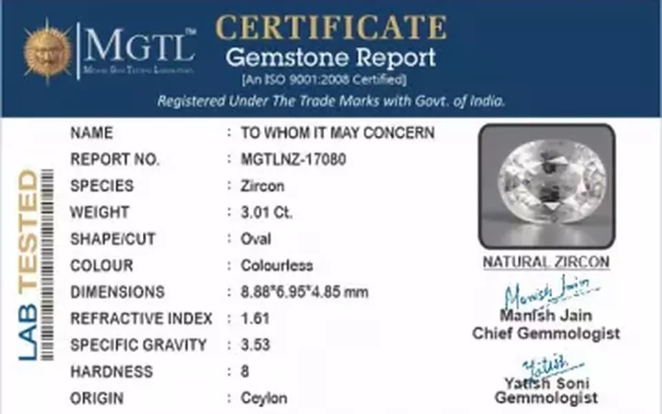 Ceylon Natural Zircon - 3.01 Carat  Limited Quality NZ-17080