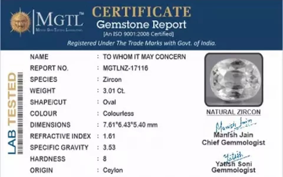 Ceylon Natural Zircon - 3.01 Carat  Limited Quality NZ-17116