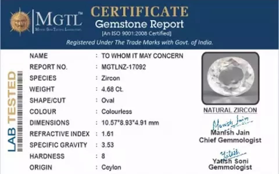 Ceylon Natural Zircon - 4.68 Carat  Limited Quality NZ-17092