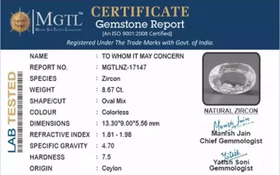 Ceylon Natural Zircon - 8.67 Carat  Limited Quality NZ-17147