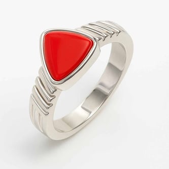 Classic 925 Silver Triangle Red Coral Ring For Men