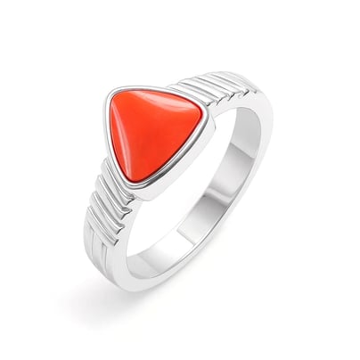 Classic 925 Silver Triangle Red Coral Ring For Men