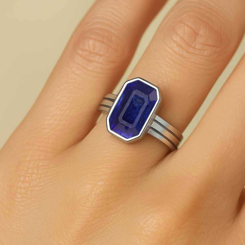 Classic 925 Sterling Silver Blue Sapphire Gemstone Ring for Women