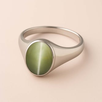Classic 925 Sterling Silver Cat's Eye Gemstone Ring for Women
