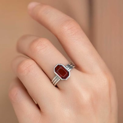 Classic 925 Sterling Silver Hessonite Gomed Gemstone Ring for Women
