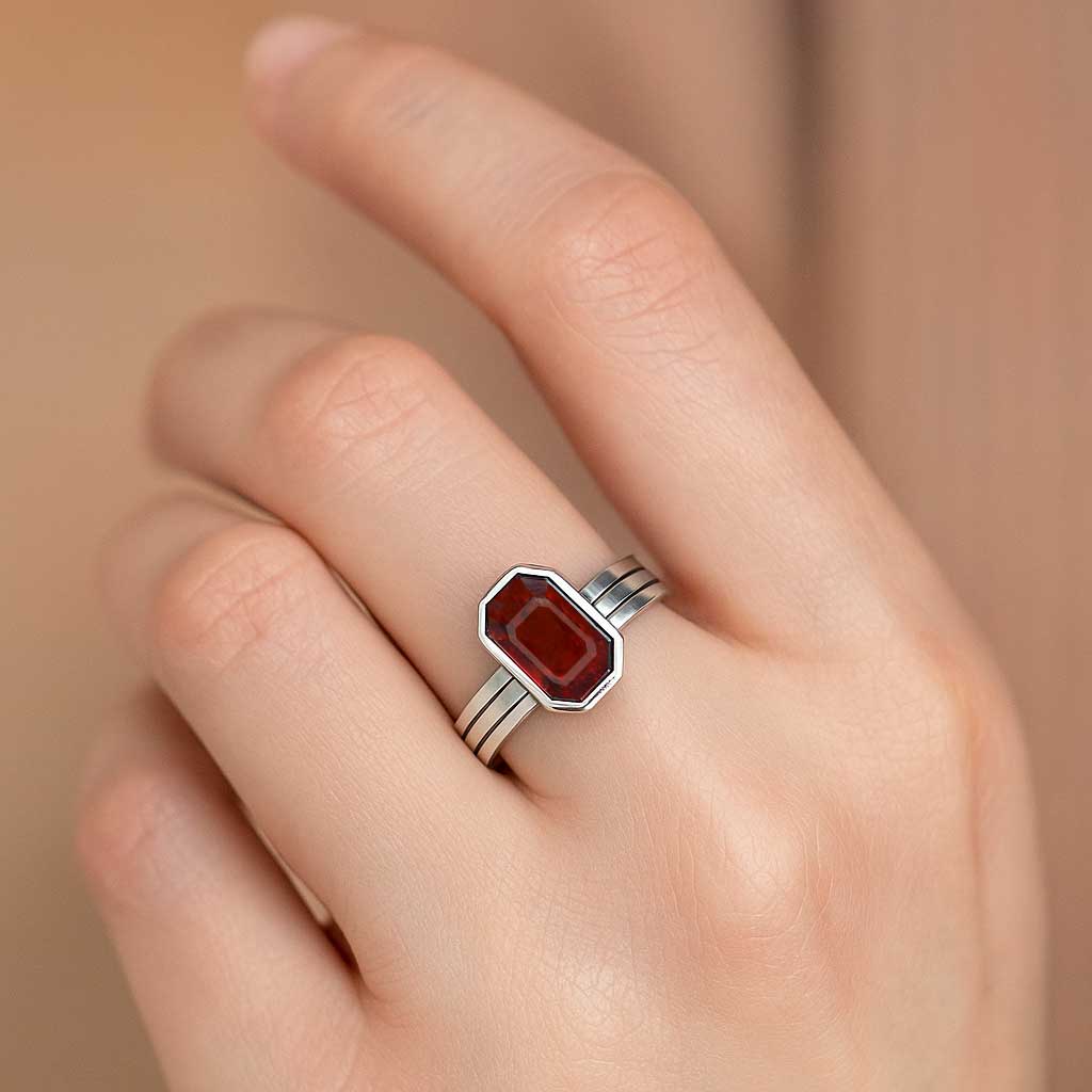 Classic 925 Sterling Silver Hessonite Gomed Gemstone Ring for Women
