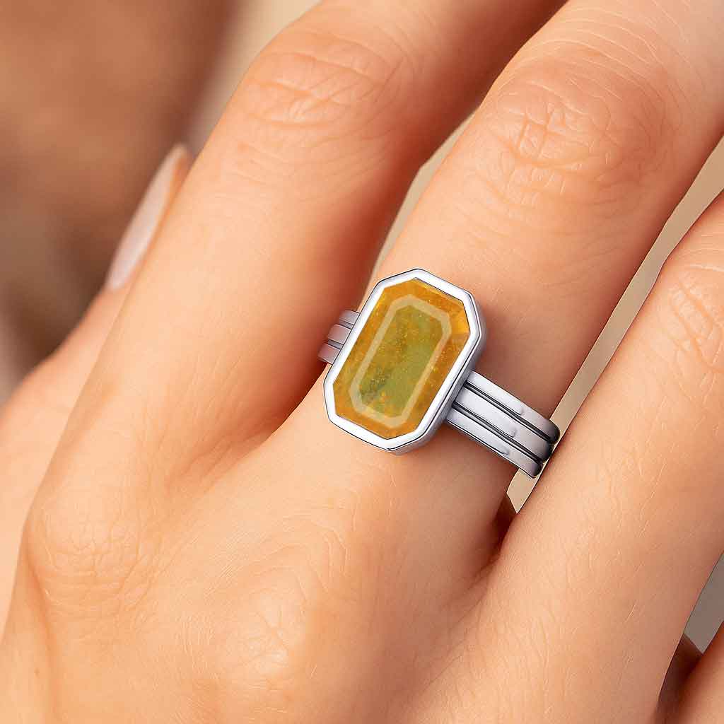 Classic 925 Sterling Silver Yellow Sapphire Gemstone Ring for Women