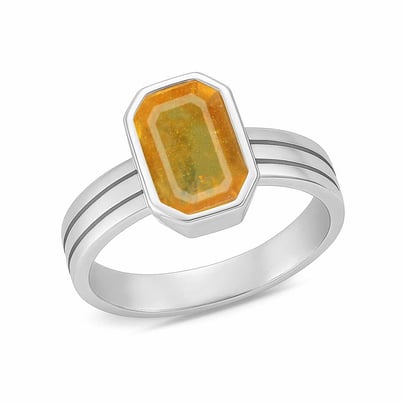 Classic 925 Sterling Silver Yellow Sapphire Gemstone Ring for Women