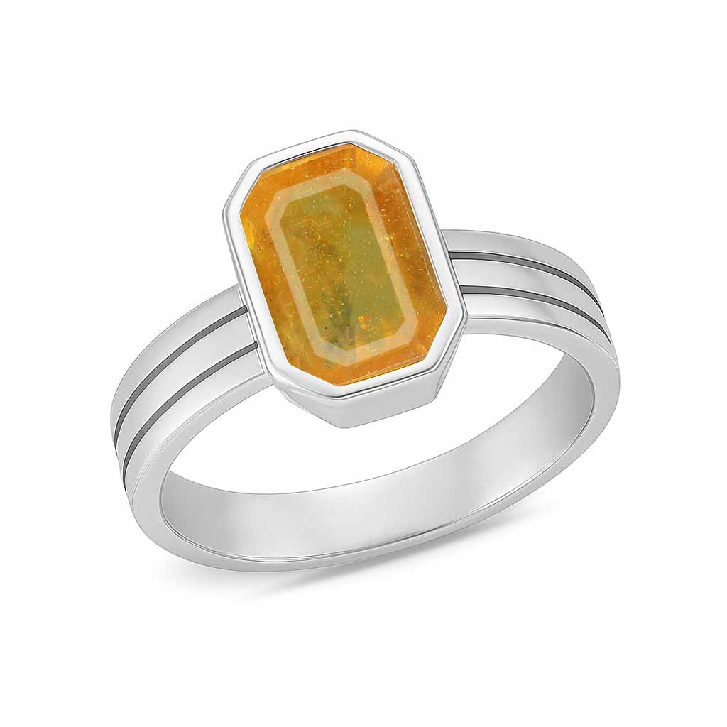 Classic 925 Sterling Silver Yellow Sapphire Gemstone Ring for Women