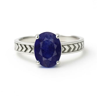 Classic Blue Sapphire Stone Sterling Silver Ring for Women