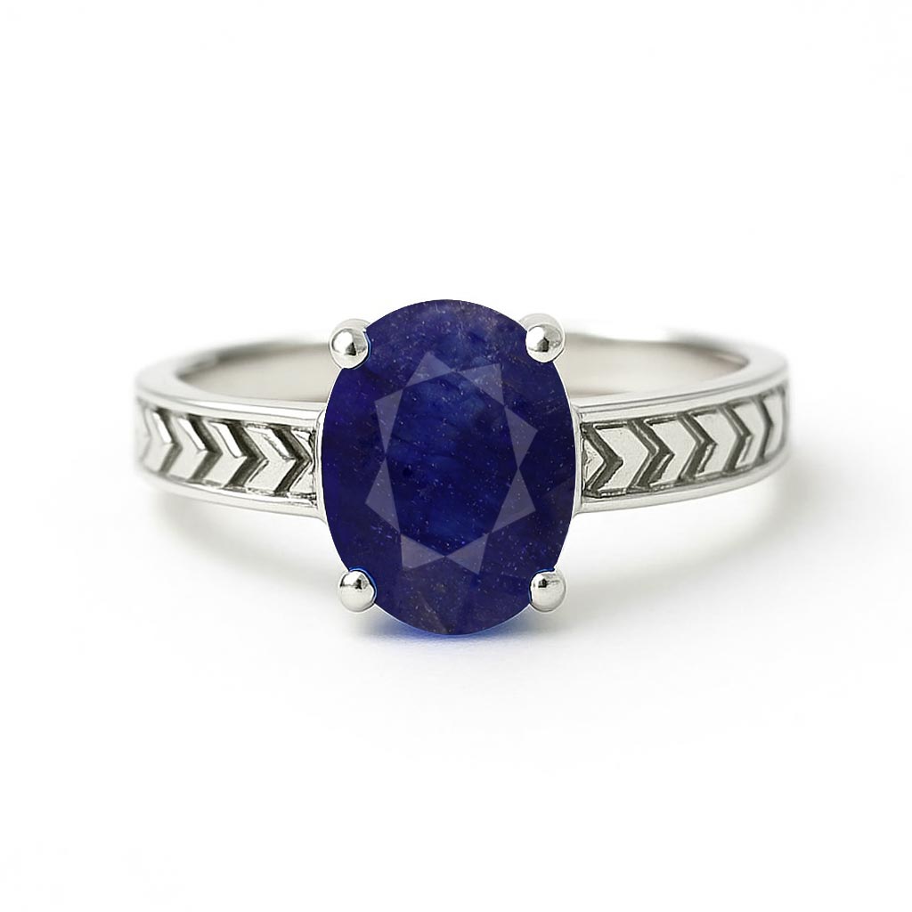 Classic Blue Sapphire Stone Sterling Silver Ring for Women