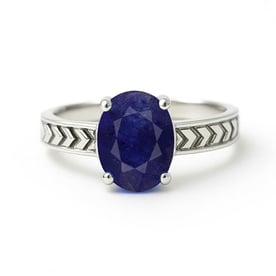 Classic Blue Sapphire Stone Sterling Silver Ring for Women