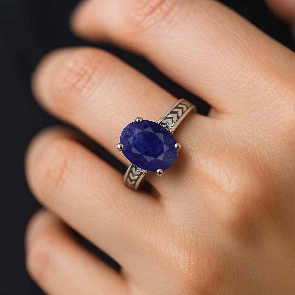 Classic Blue Sapphire Stone Sterling Silver Ring for Women