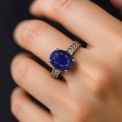 Classic Blue Sapphire Stone Sterling Silver Ring for Women
